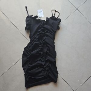 Zara XS LINED Sexy Black Ruffle Dress LBD